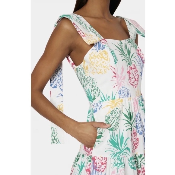NWT!! MILLY Ellery Tiered Pineapple Print Midi Dress Poplin Colorful Size 8 - Picture 5 of 16